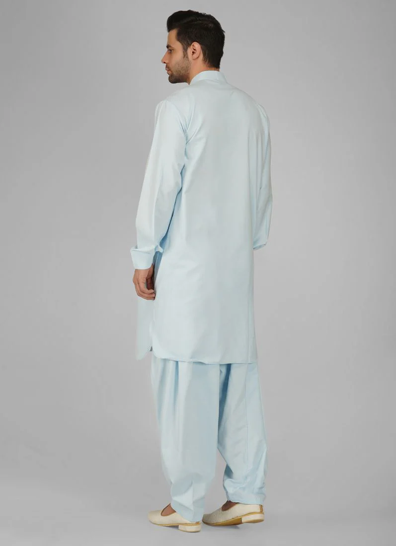 Blue Polyester Mens Kurta Salwar Set - Image 5