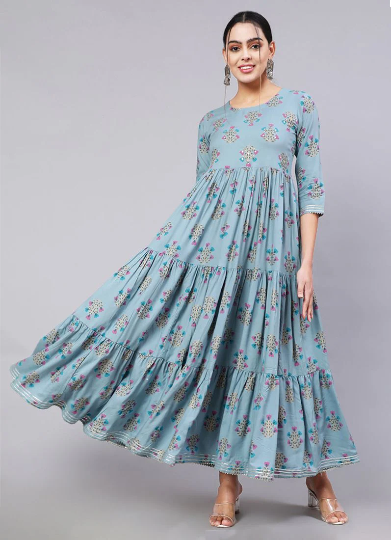 Blue Rayon Printed Dress - Image 3