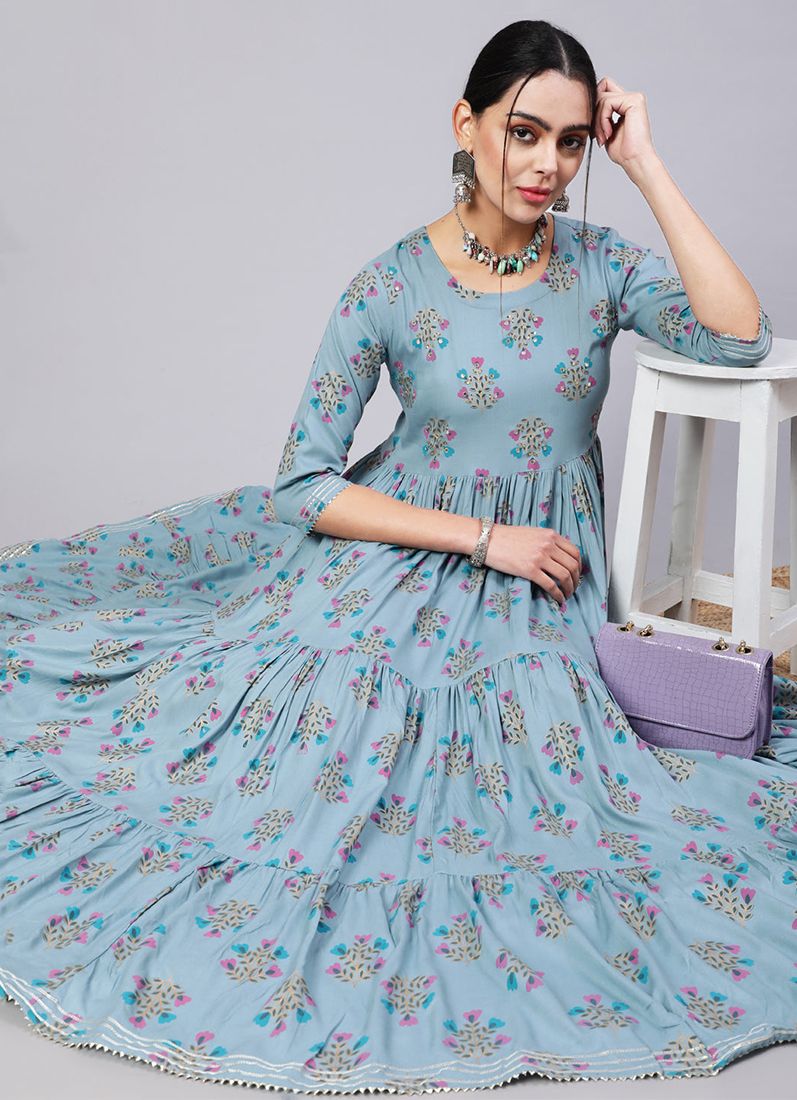 Blue Rayon Printed Dress - Image 4