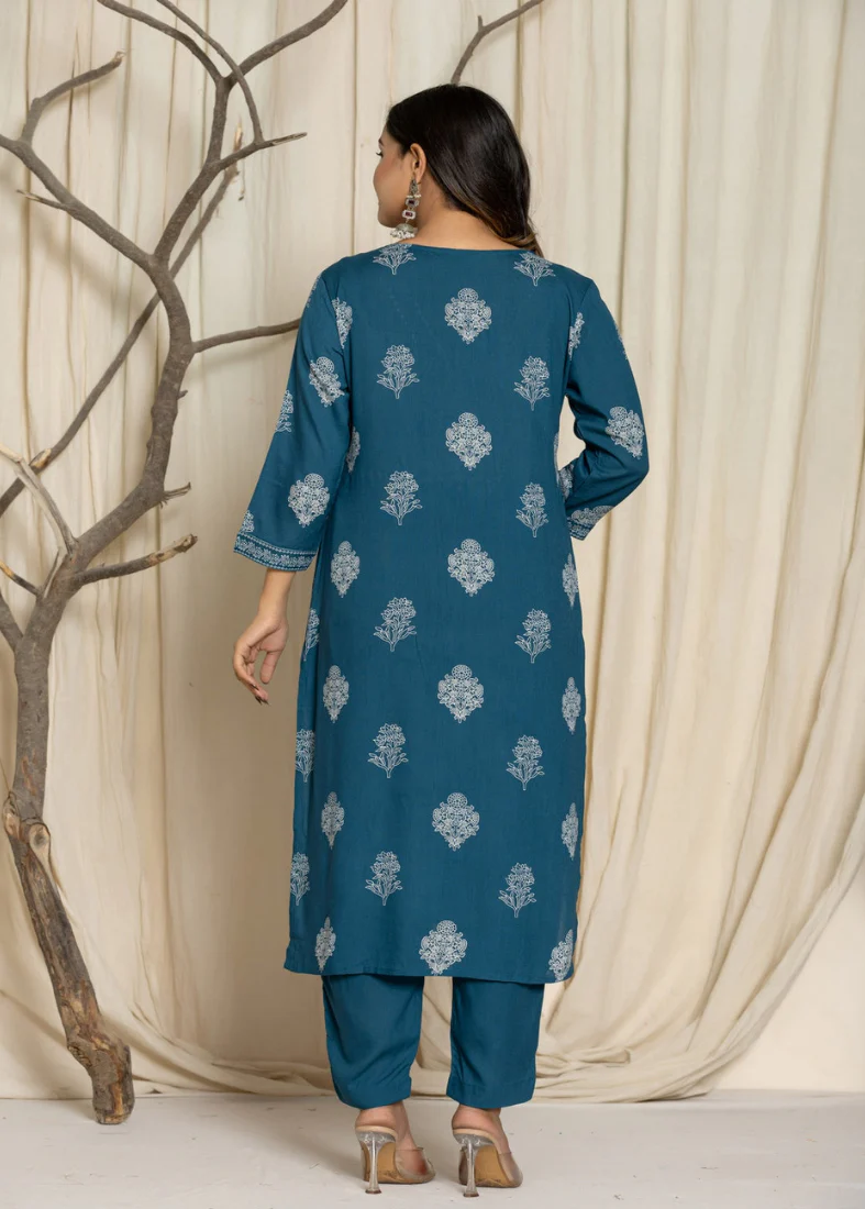 Blue Rayon Straight Cut Suit Set - Image 2