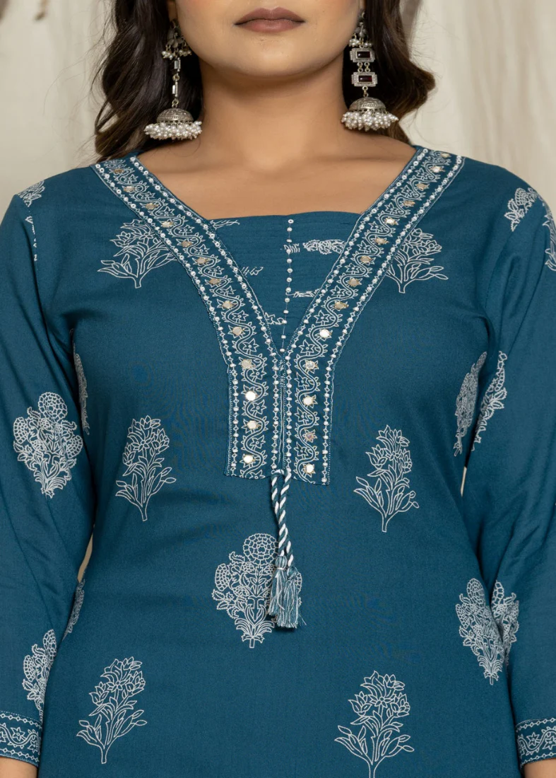 Blue Rayon Straight Cut Suit Set - Image 3