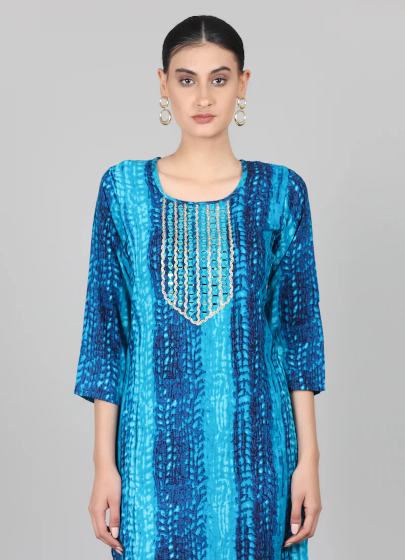 Blue Rayon Thread Sequin Embroidered Suit Set - Image 2