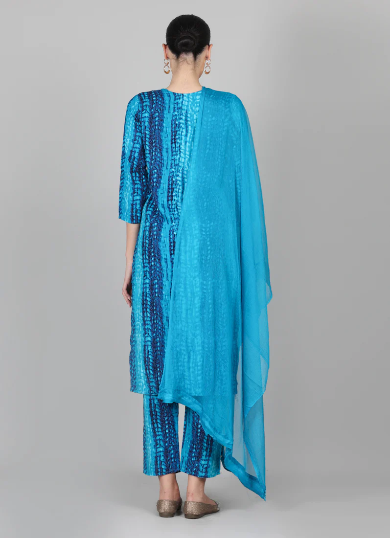 Blue Rayon Thread Sequin Embroidered Suit Set - Image 6