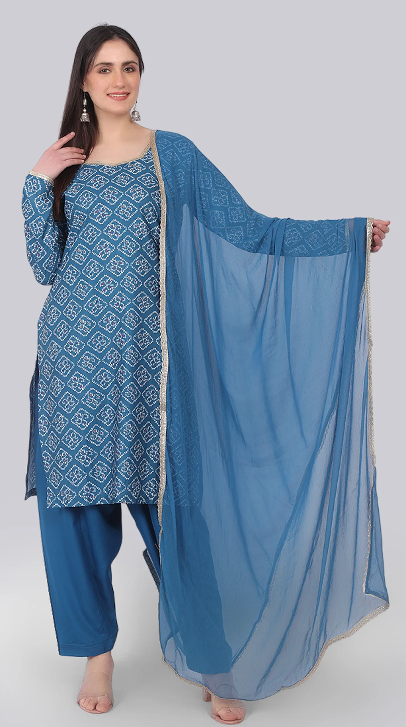 Blue Rayon Zari Lace Suit Set - Image 2