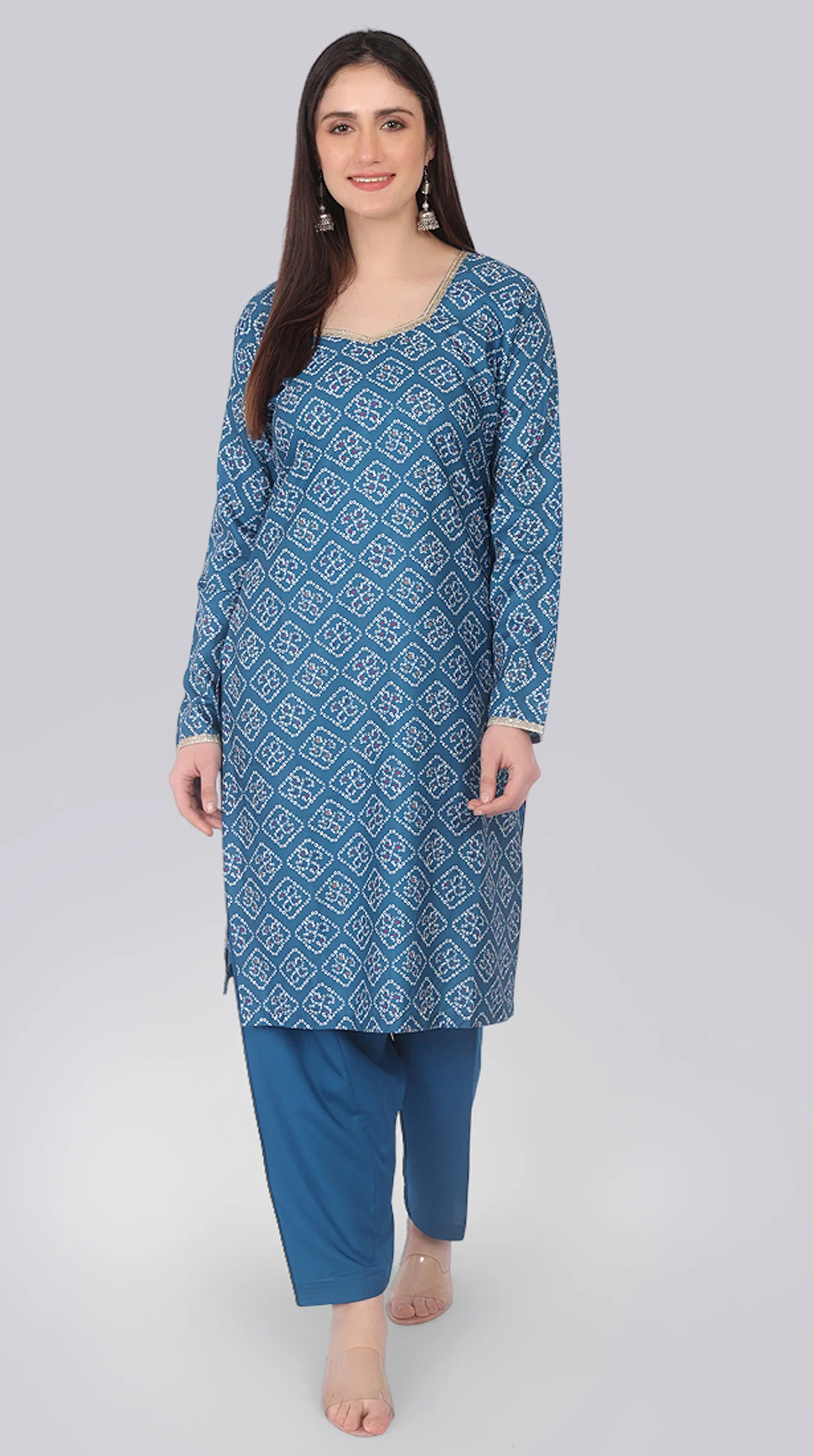 Blue Rayon Zari Lace Suit Set - Image 3