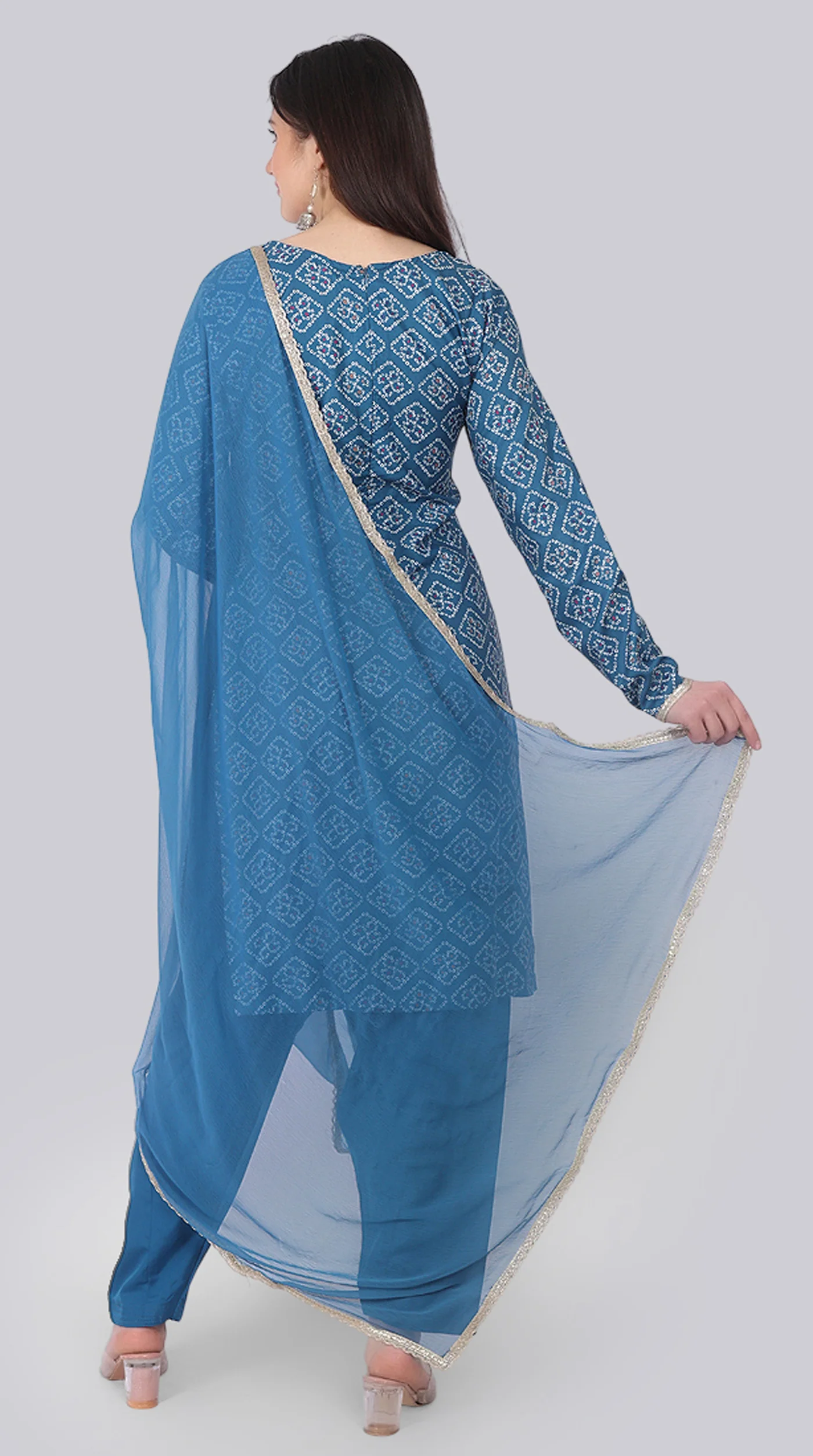 Blue Rayon Zari Lace Suit Set - Image 4