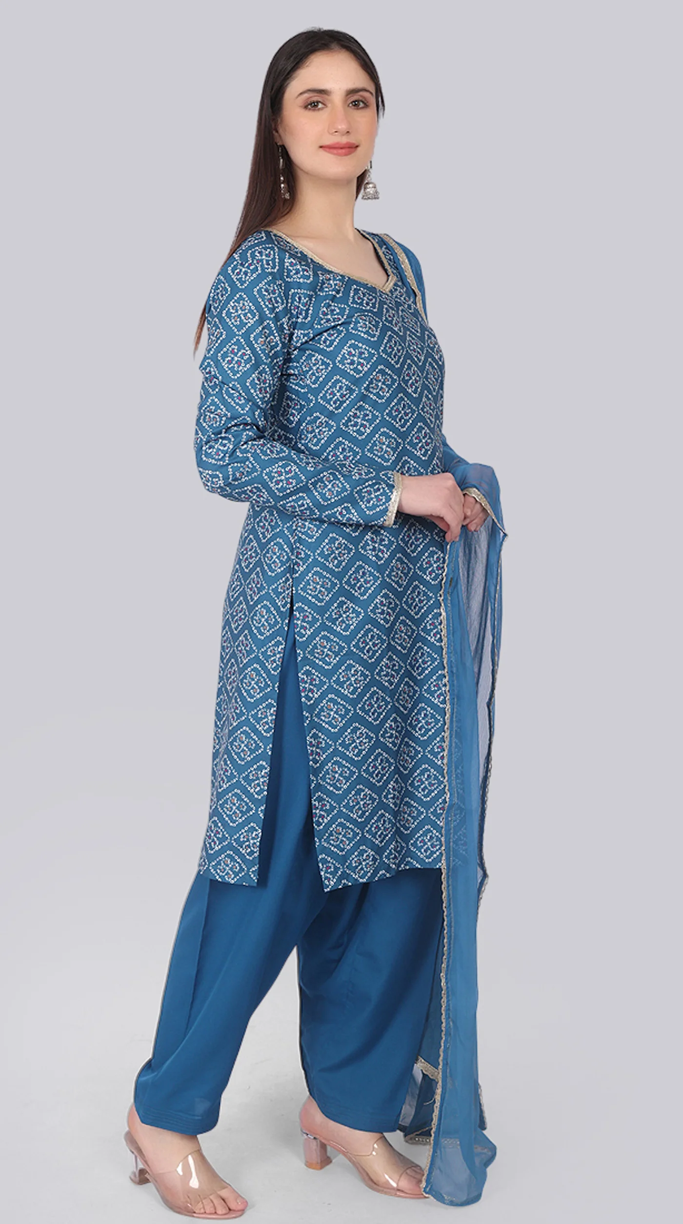 Blue Rayon Zari Lace Suit Set - Image 5