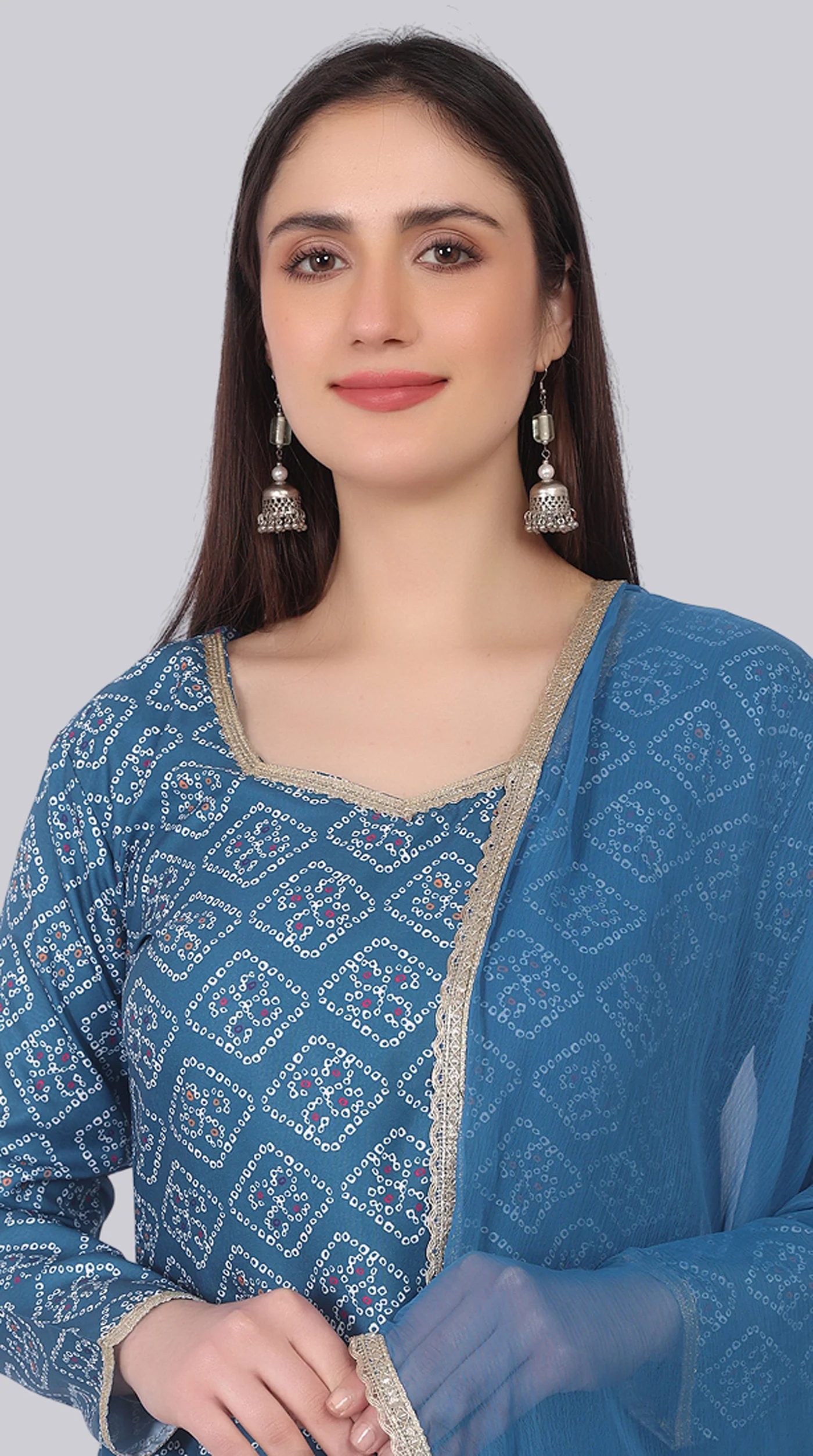 Blue Rayon Zari Lace Suit Set - Image 6