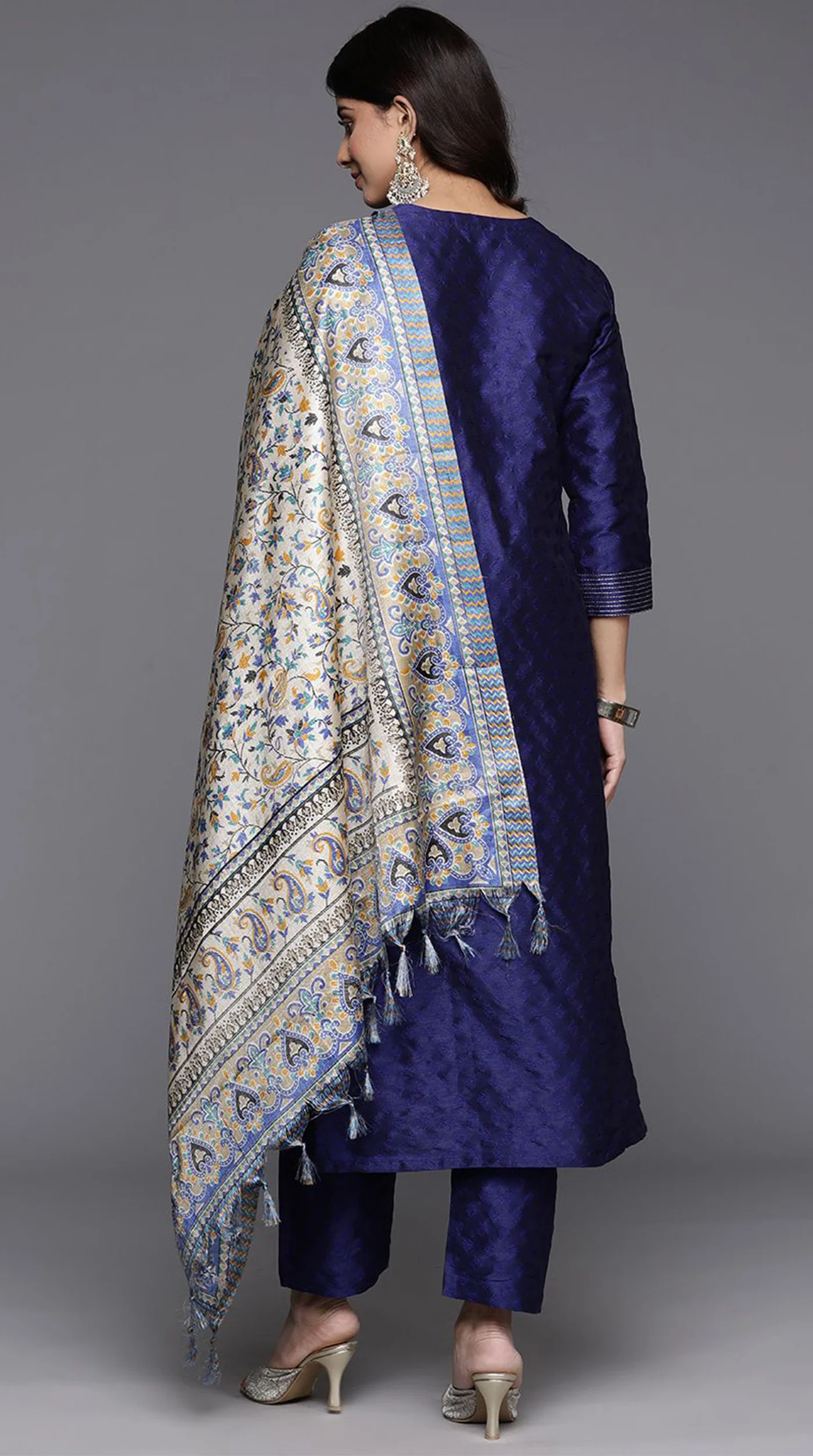 Blue Silk Straight Cut Suit Set - Image 3