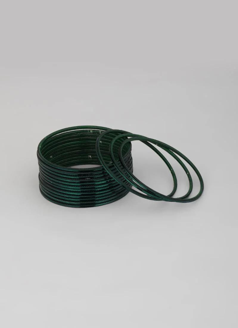 Bottle Green Bangle Set â€“ Lightweight Slim Stackable Bangles for Women - Image 3