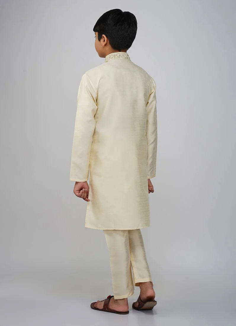 Boys Beige Dupion Kurta Set - Image 5
