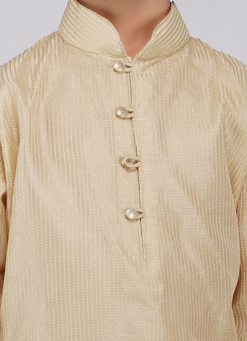 Boy's Beige Poly jacquard Kurta Pajama Set - Image 5