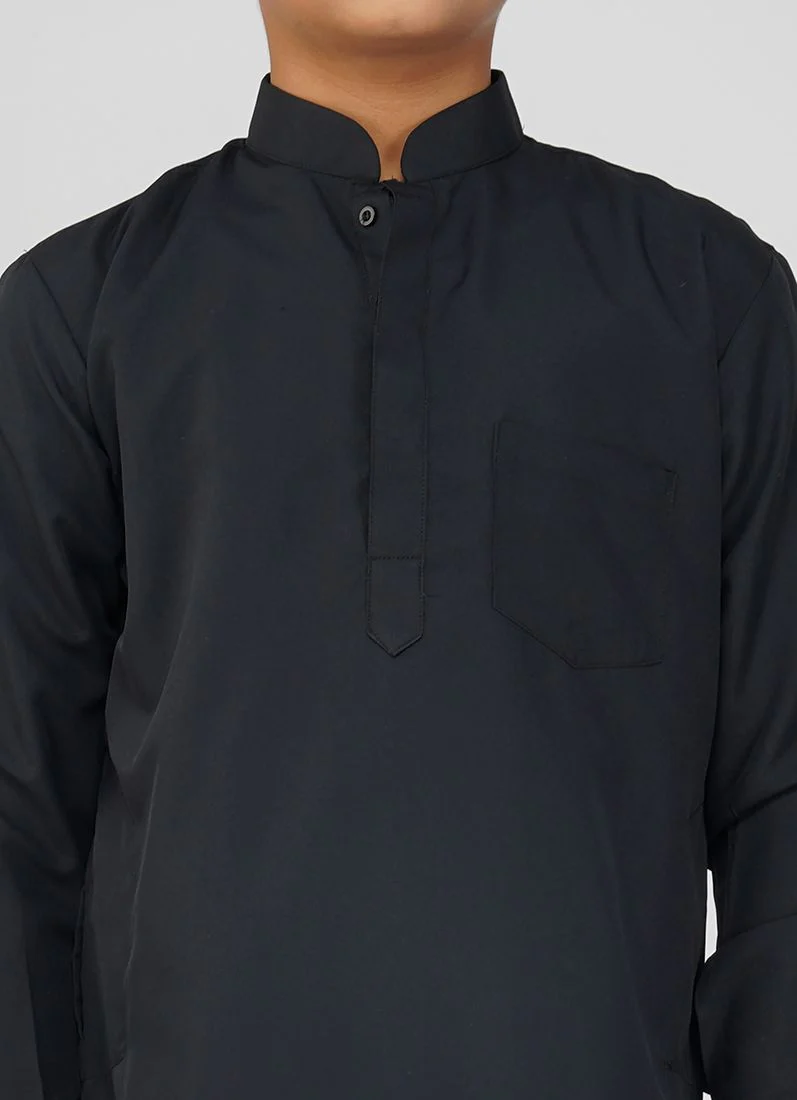 Boys Black Polyester Kurta Salwar Set - Image 4