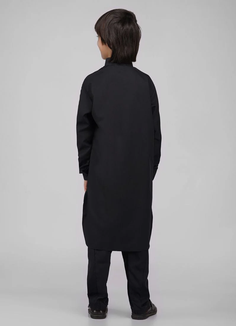 Boy's Black Poyester Kurta Salwar Set - Image 2