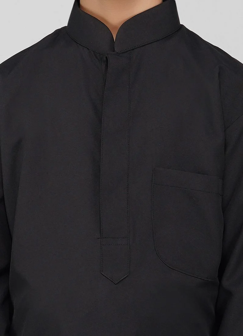 Boy's Black Poyester Kurta Salwar Set - Image 4