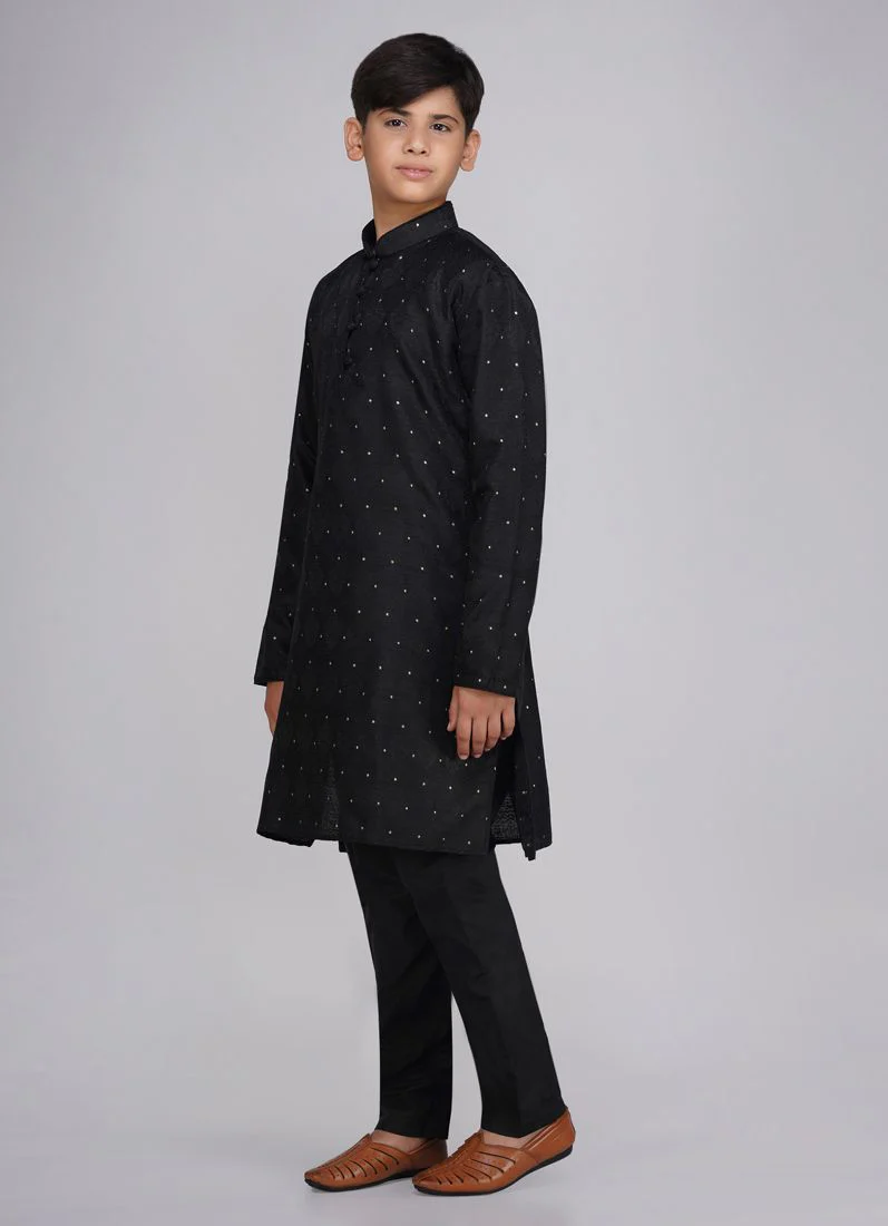 Boy's Black Resham Brocade Kurta Set - Image 2