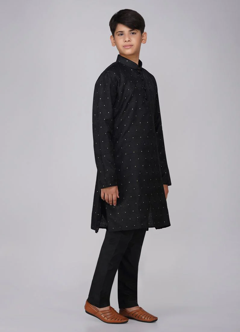 Boy's Black Resham Brocade Kurta Set - Image 3