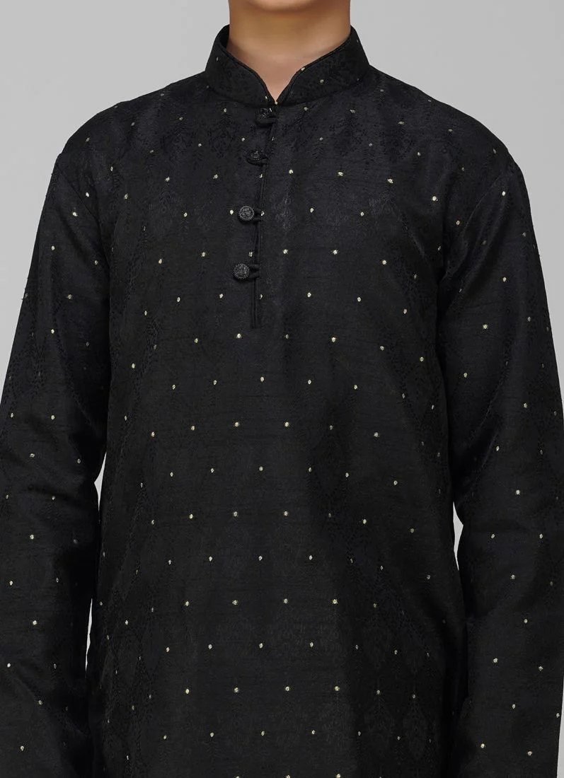 Boy's Black Resham Brocade Kurta Set - Image 4