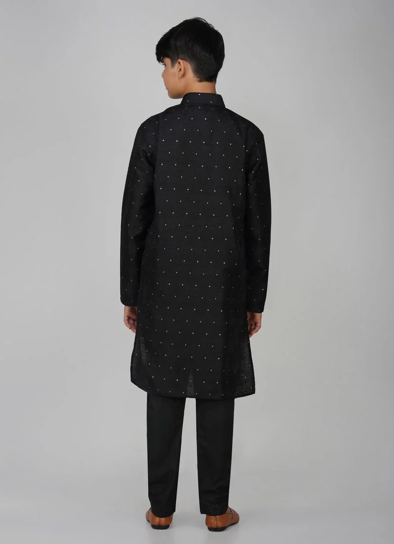Boy's Black Resham Brocade Kurta Set - Image 5