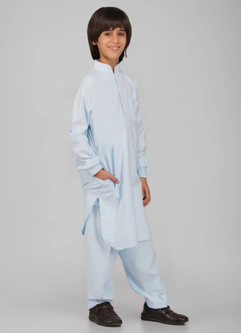 Boy's Blue Poyester Kurta Salwar Set - Image 3