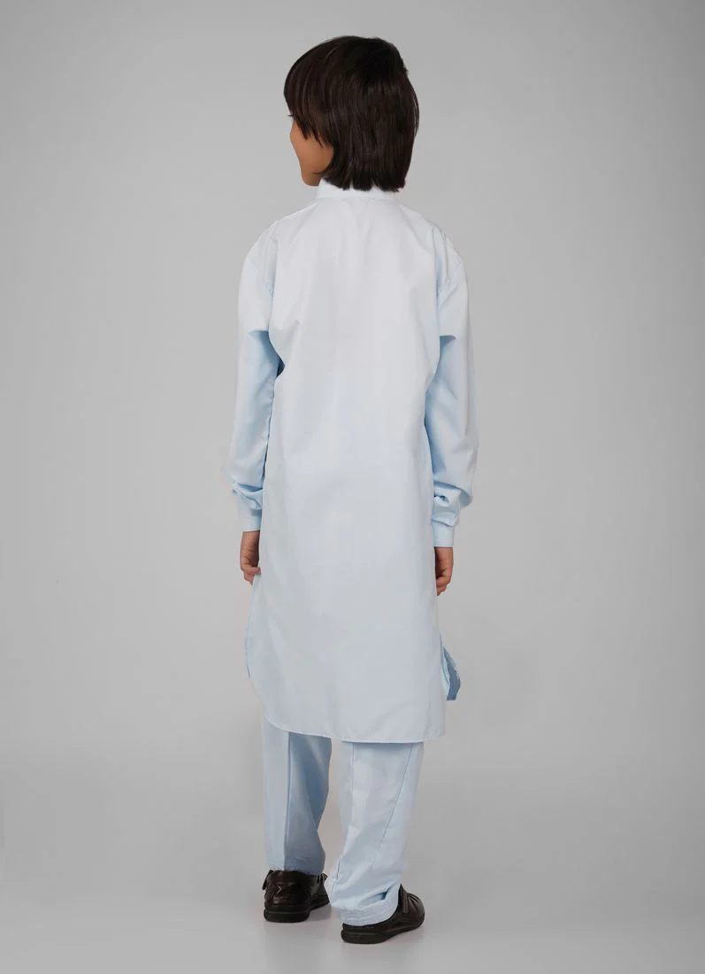 Boy's Blue Poyester Kurta Salwar Set - Image 5