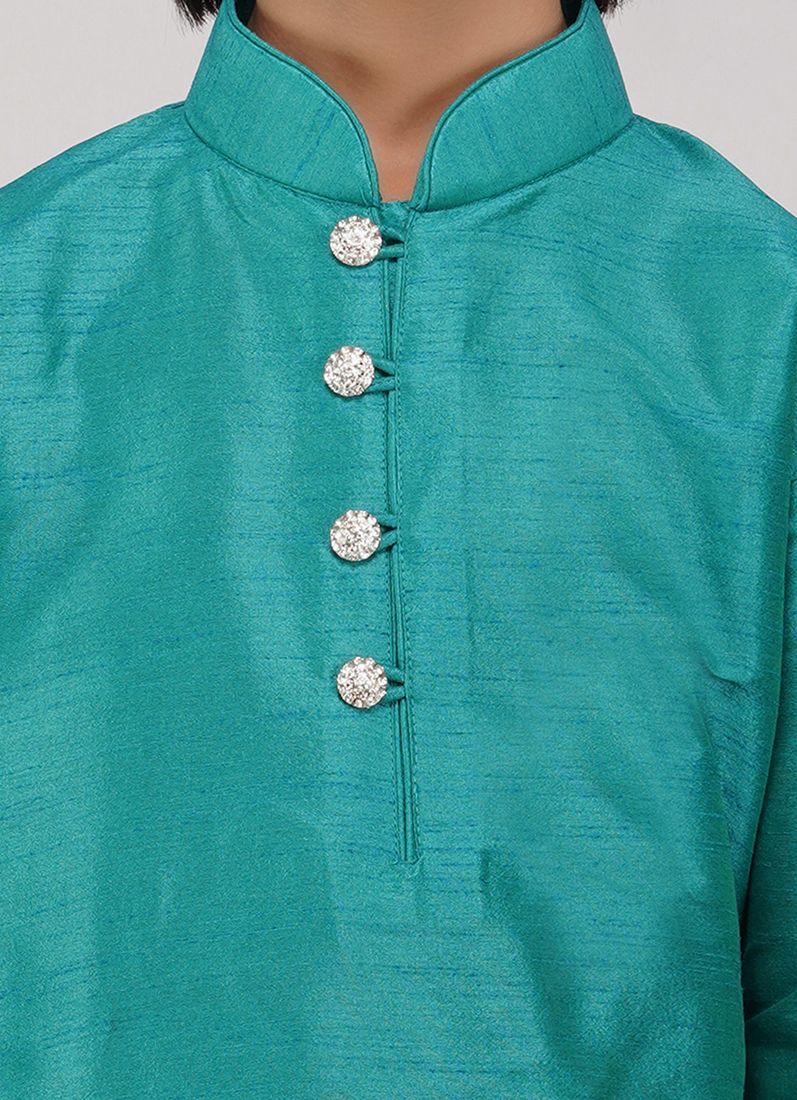 Boy's Blue Raw Silk Kurta Pajama Set - Image 5