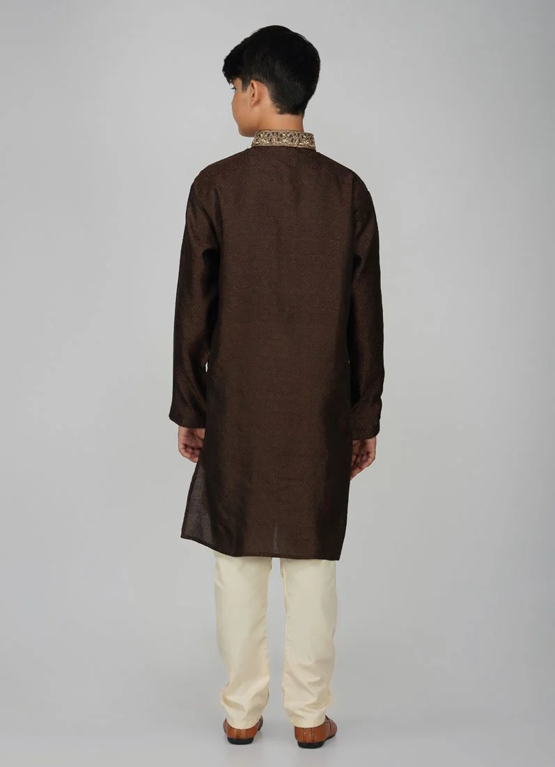 Boys Brown Polyester Kurta Pajama Set - Image 4