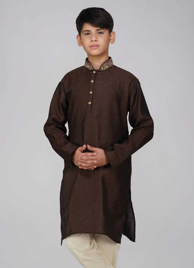 Boys Brown Polyester Kurta Pajama Set - Image 5