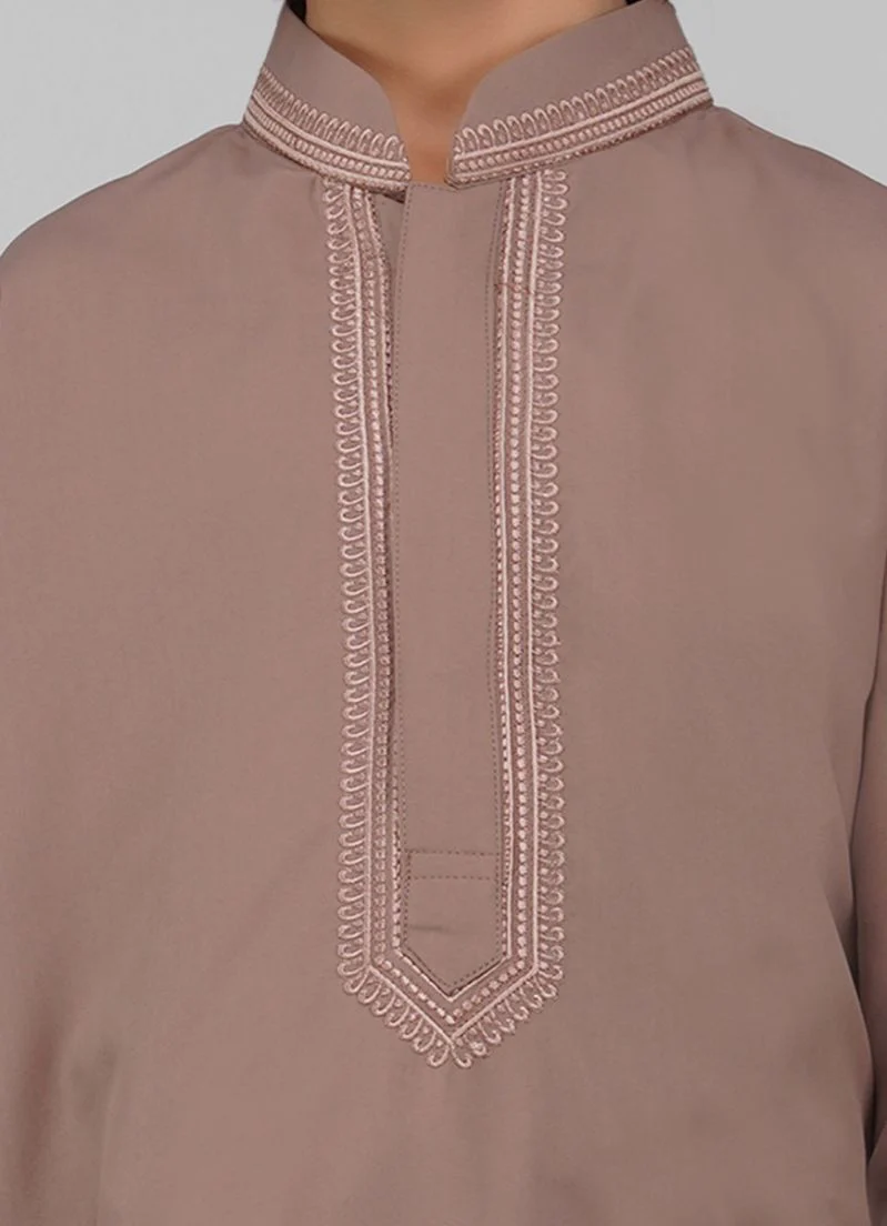 Boy's Brown Poyester Resham Thread Embroidered Kurta Salwar Set - Image 5