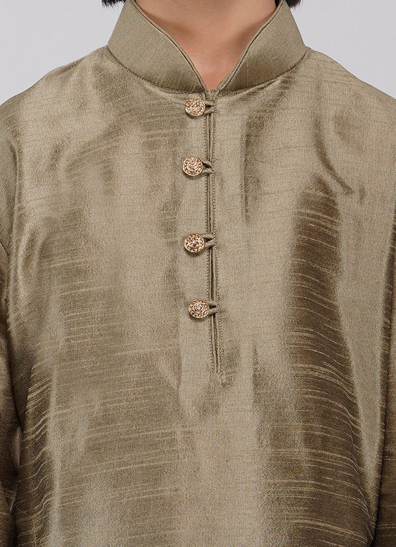 Boy's Gold Raw Silk Kurta Pajama Set - Image 5