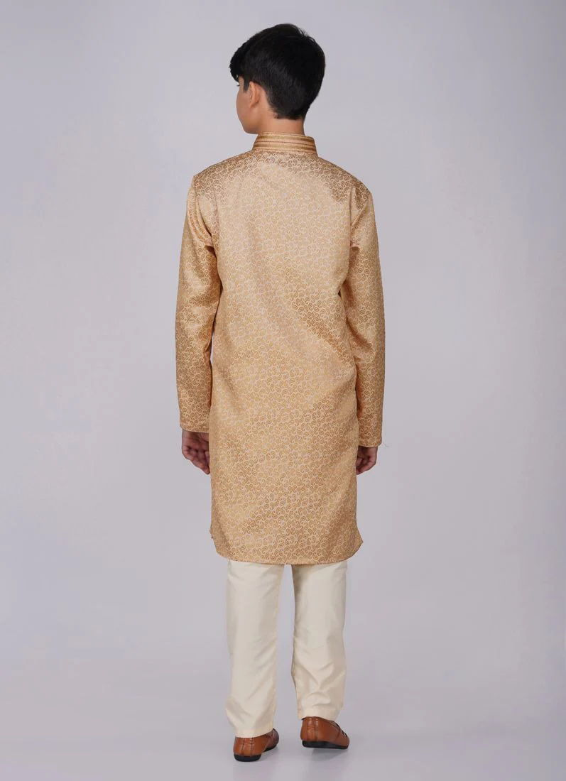 Boys Gold Resham Brocade Kurta Set - Image 5