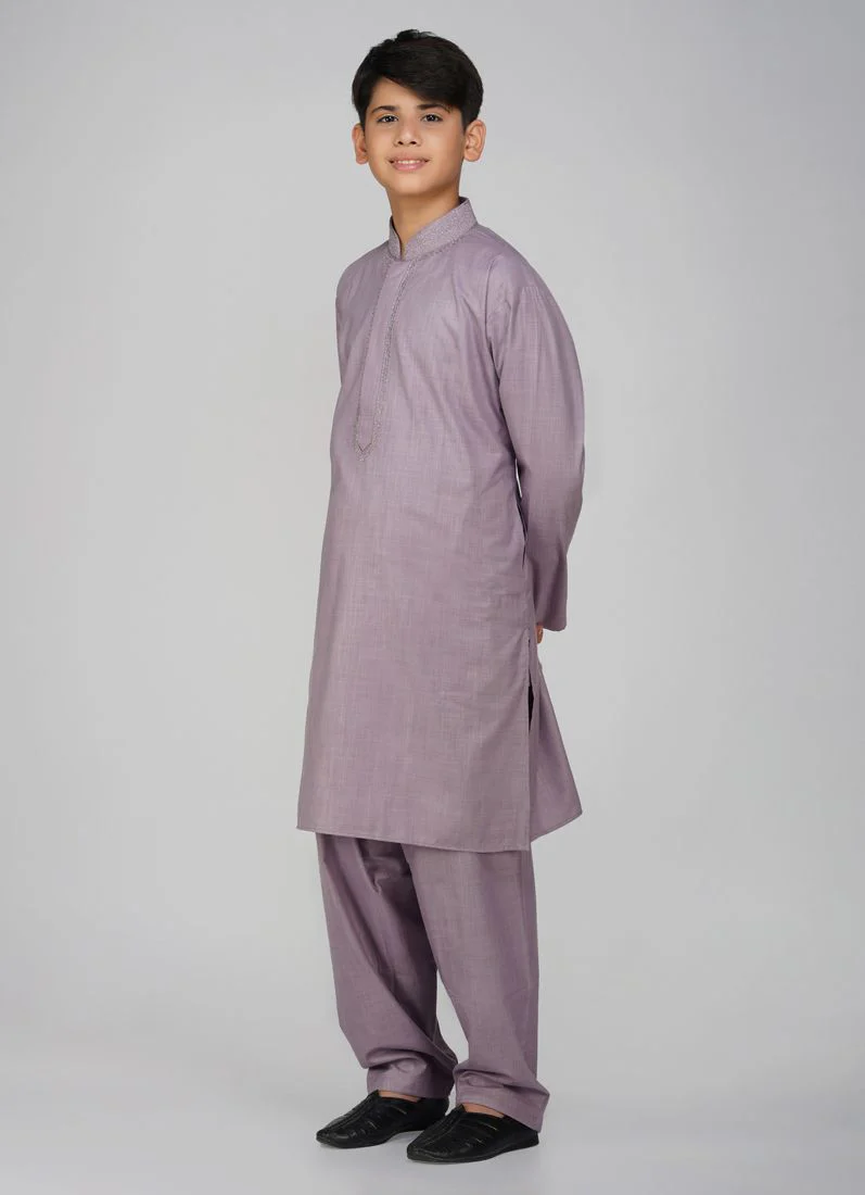 Boys Lilac Cotton Kurta Pajama Set - Image 2