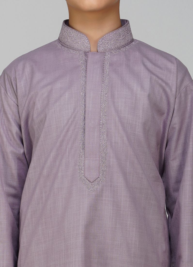 Boys Lilac Cotton Kurta Pajama Set - Image 4