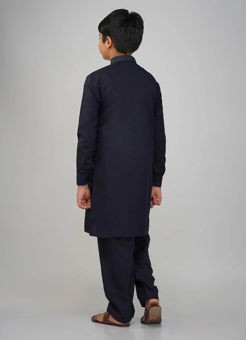 Boys Navy Blue Embroidered Work Set - Image 2
