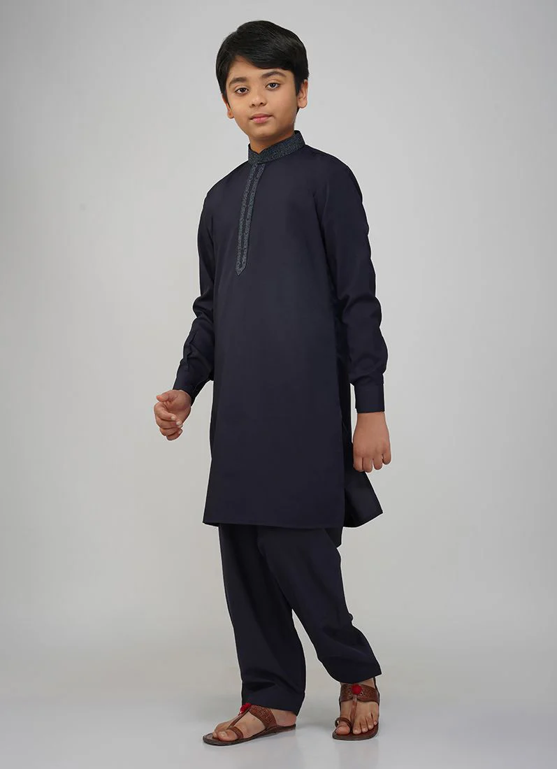 Boys Navy Blue Embroidered Work Set - Image 3