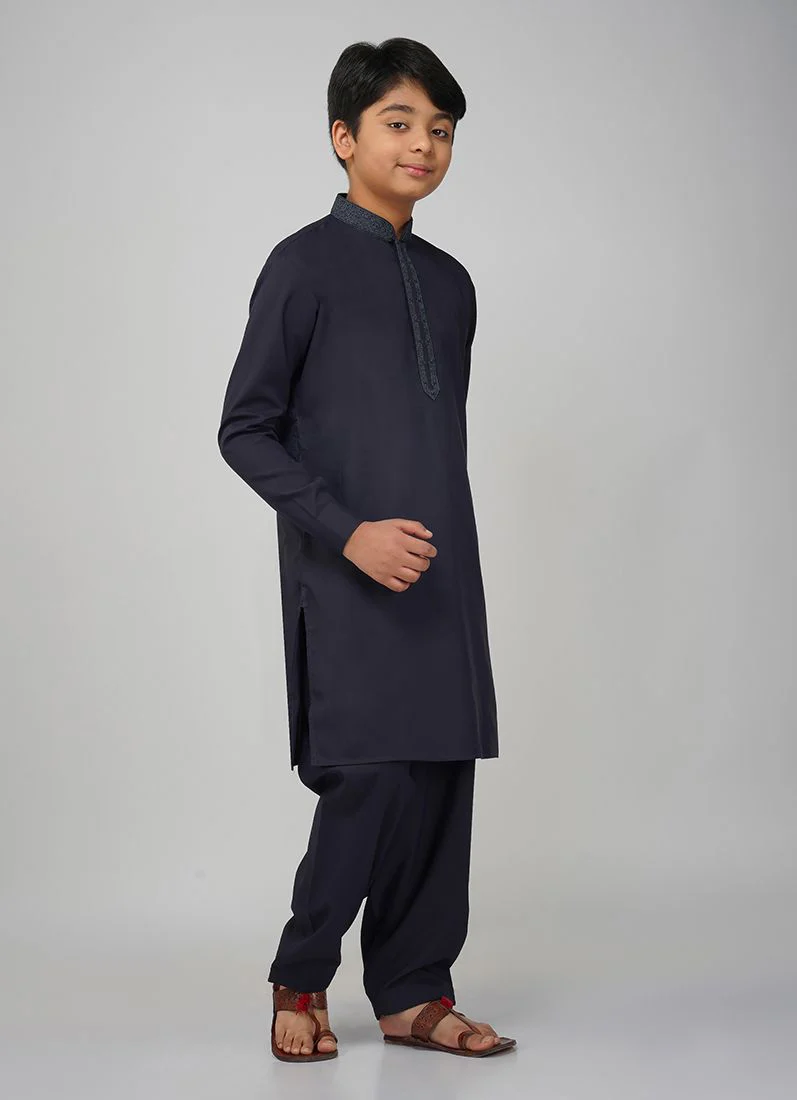 Boys Navy Blue Embroidered Work Set - Image 4