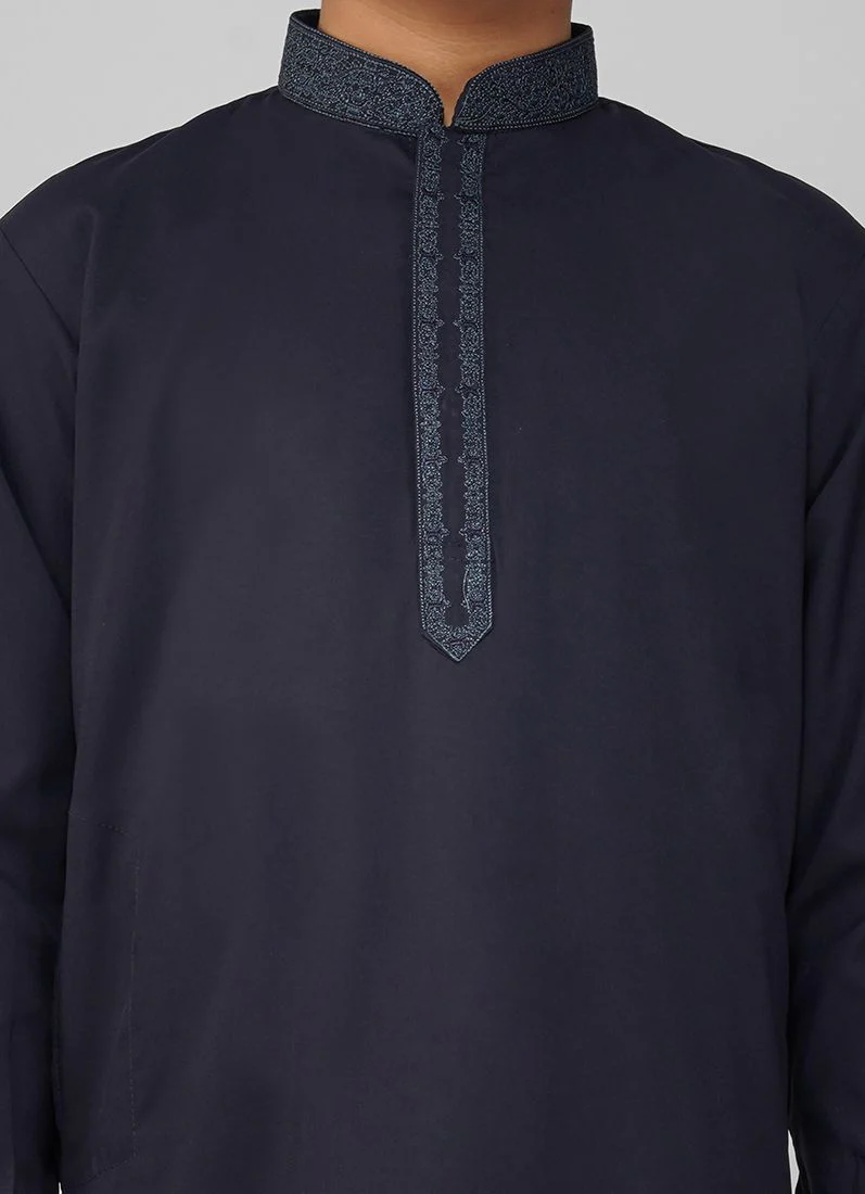 Boys Navy Blue Embroidered Work Set - Image 5