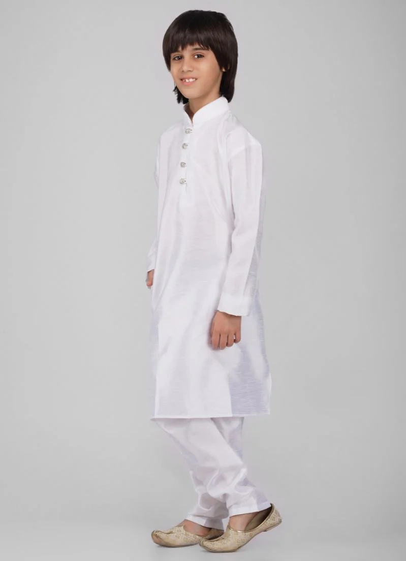 Boy's Off-White Raw Silk Kurta Pajama Set - Image 3