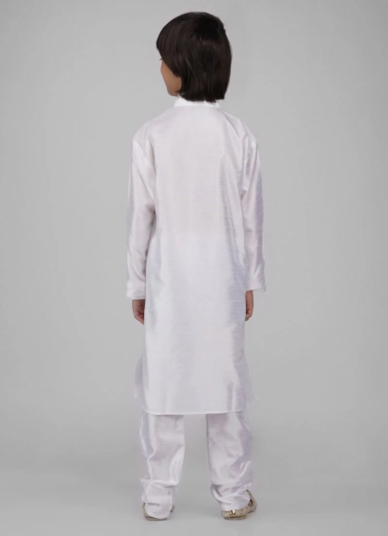 Boy's Off-White Raw Silk Kurta Pajama Set - Image 4