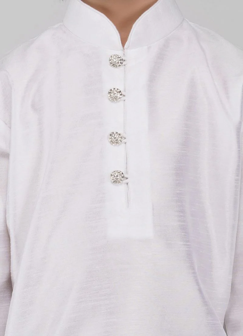 Boy's Off-White Raw Silk Kurta Pajama Set - Image 5