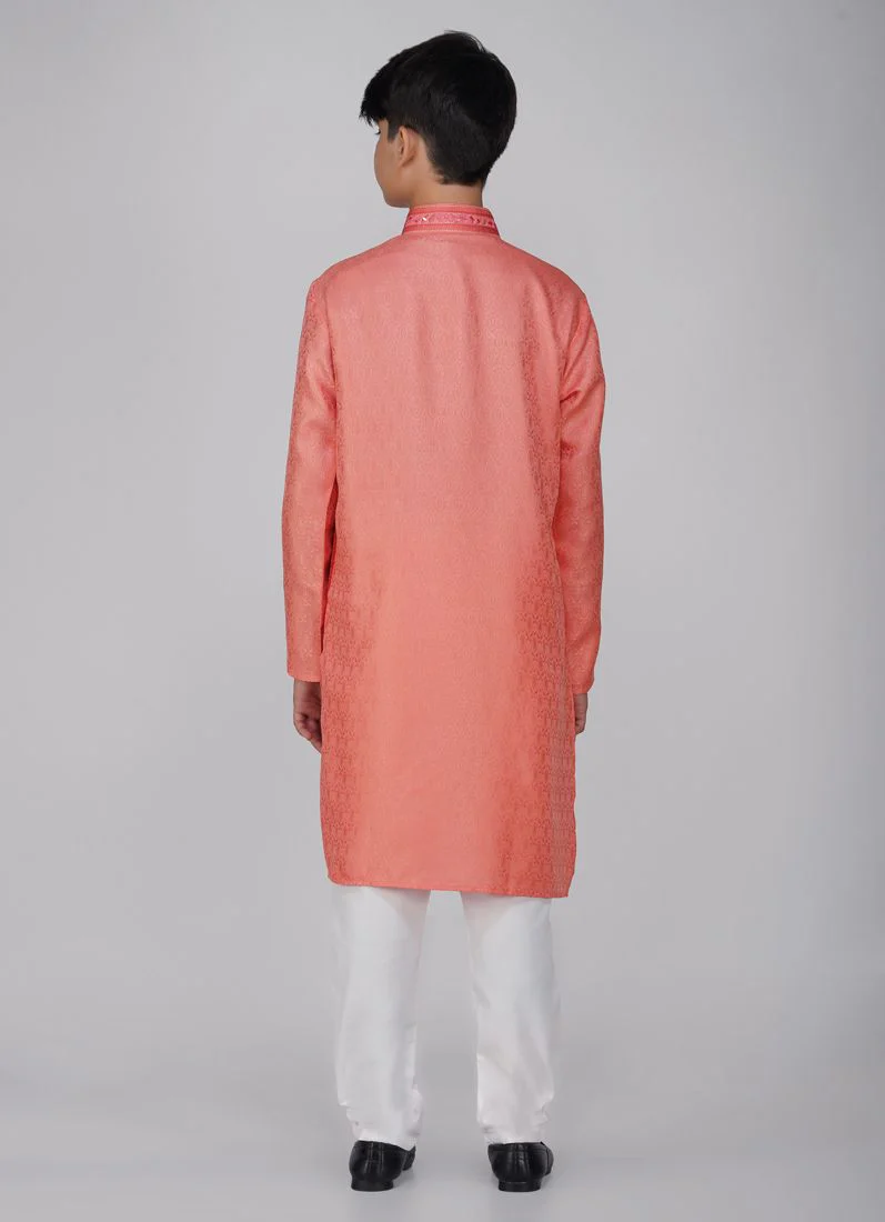 Boys Orange Resham Embroidered Kurta Set - Image 5