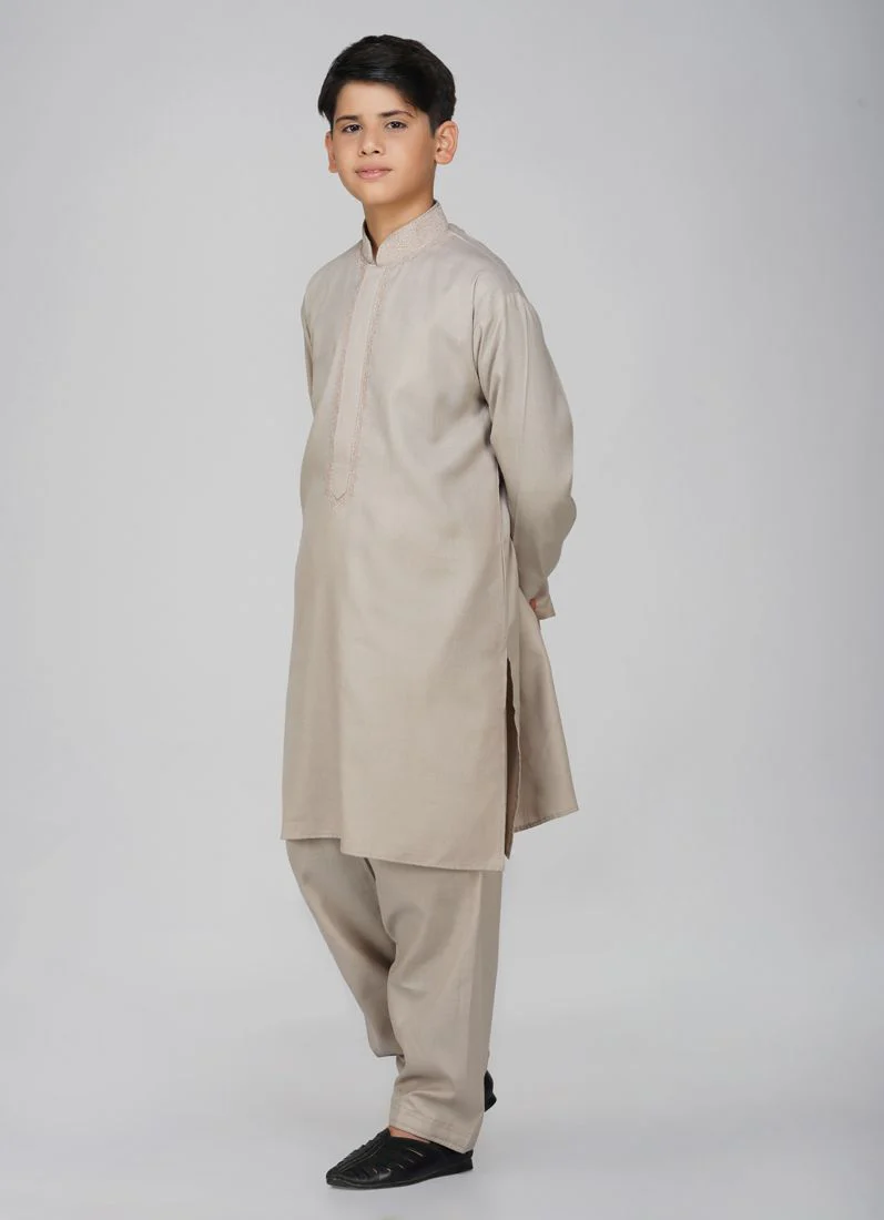 Boys Purple Cotton Embroidered Kurta Set - Image 2