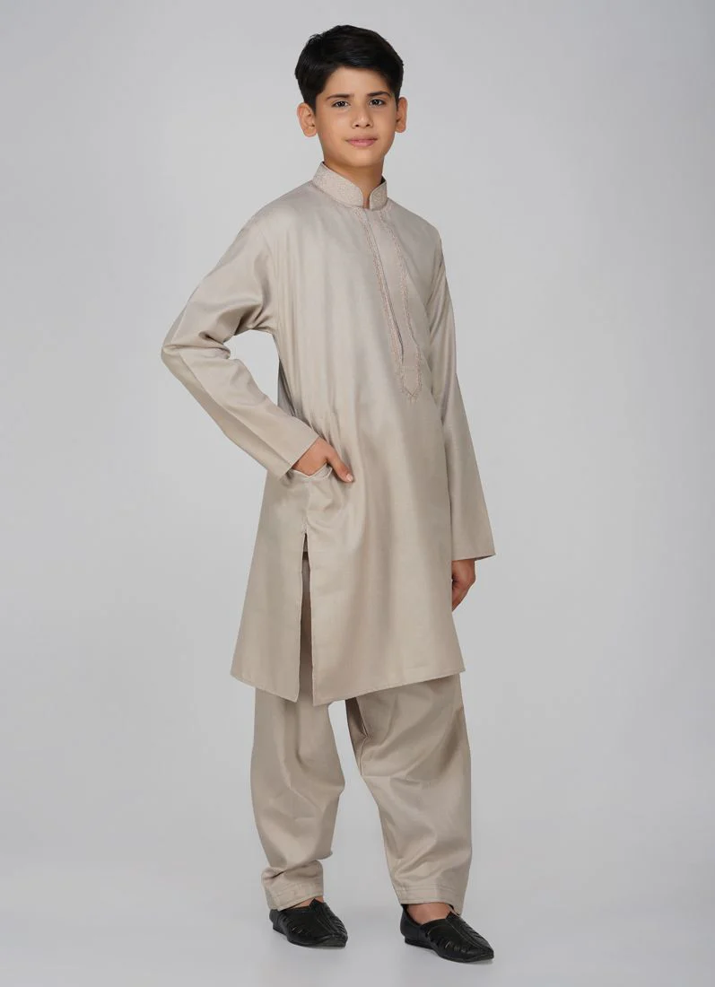Boys Purple Cotton Embroidered Kurta Set - Image 3