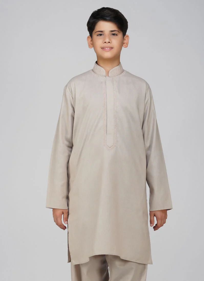 Boys Purple Cotton Embroidered Kurta Set - Image 4