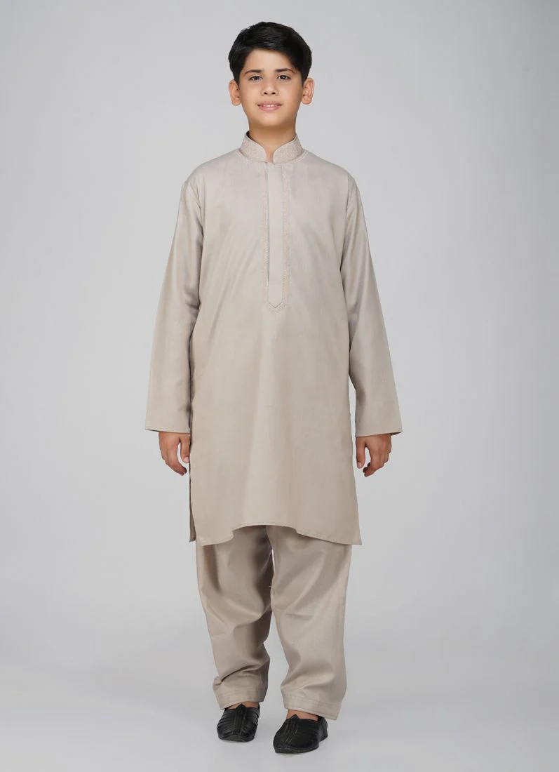 Boys Purple Cotton Embroidered Kurta Set - Image 5