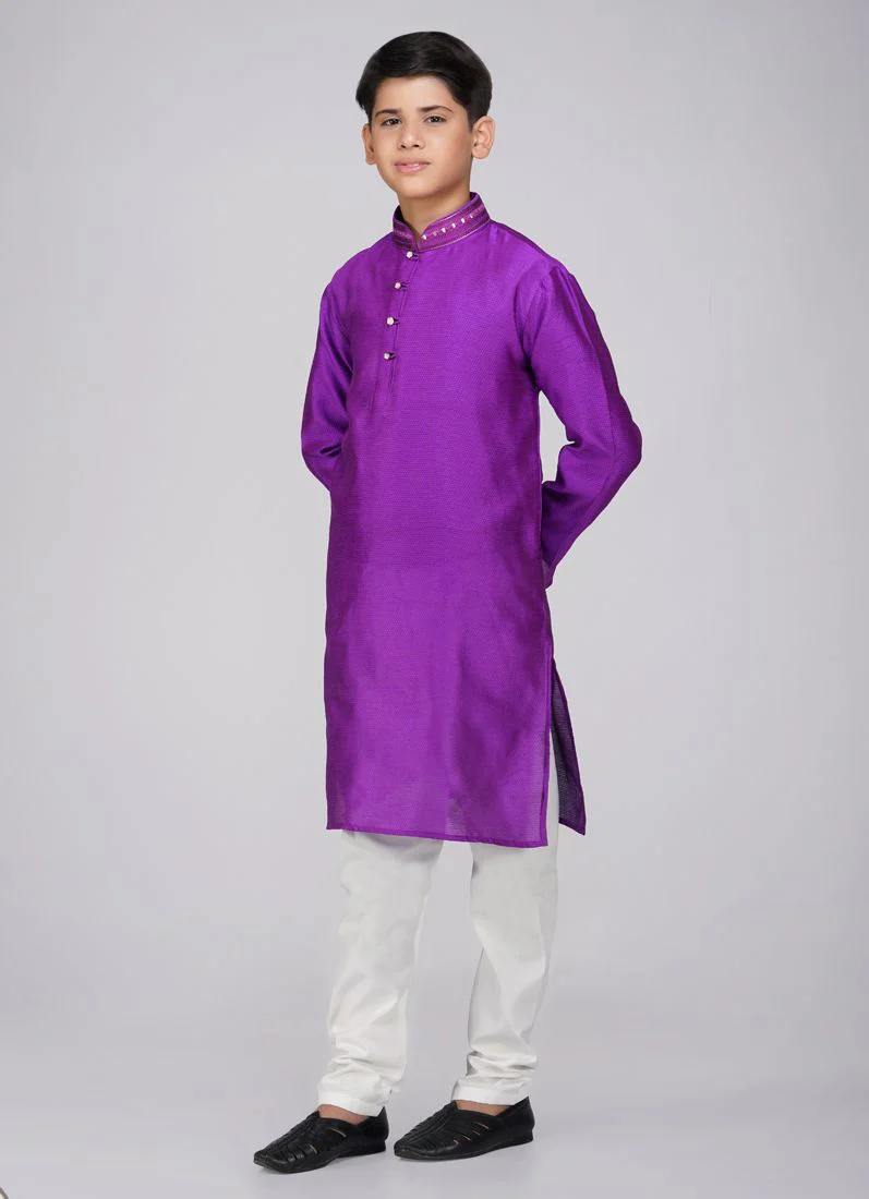 Boys Purple Polyester Kurta Pajama Set - Image 2