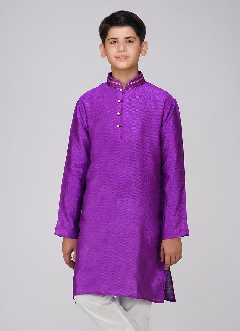 Boys Purple Polyester Kurta Pajama Set - Image 4