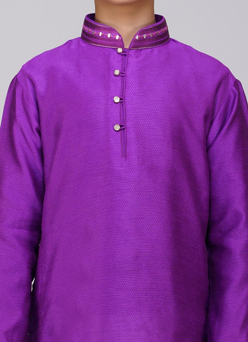 Boys Purple Polyester Kurta Pajama Set - Image 5