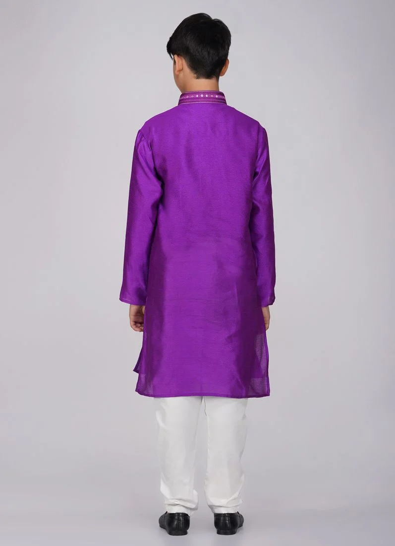 Boys Purple Polyester Kurta Pajama Set - Image 6