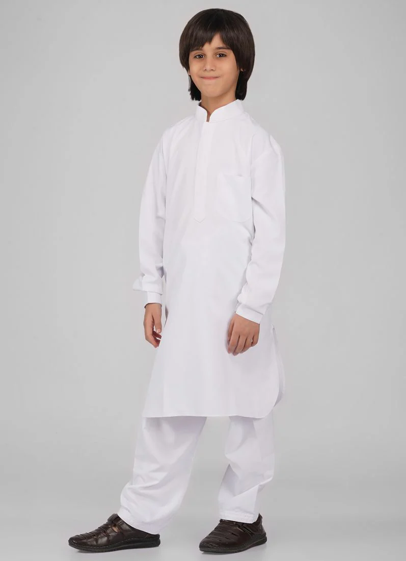 Boy's White Polyester Kurta Salwar Set - Image 2
